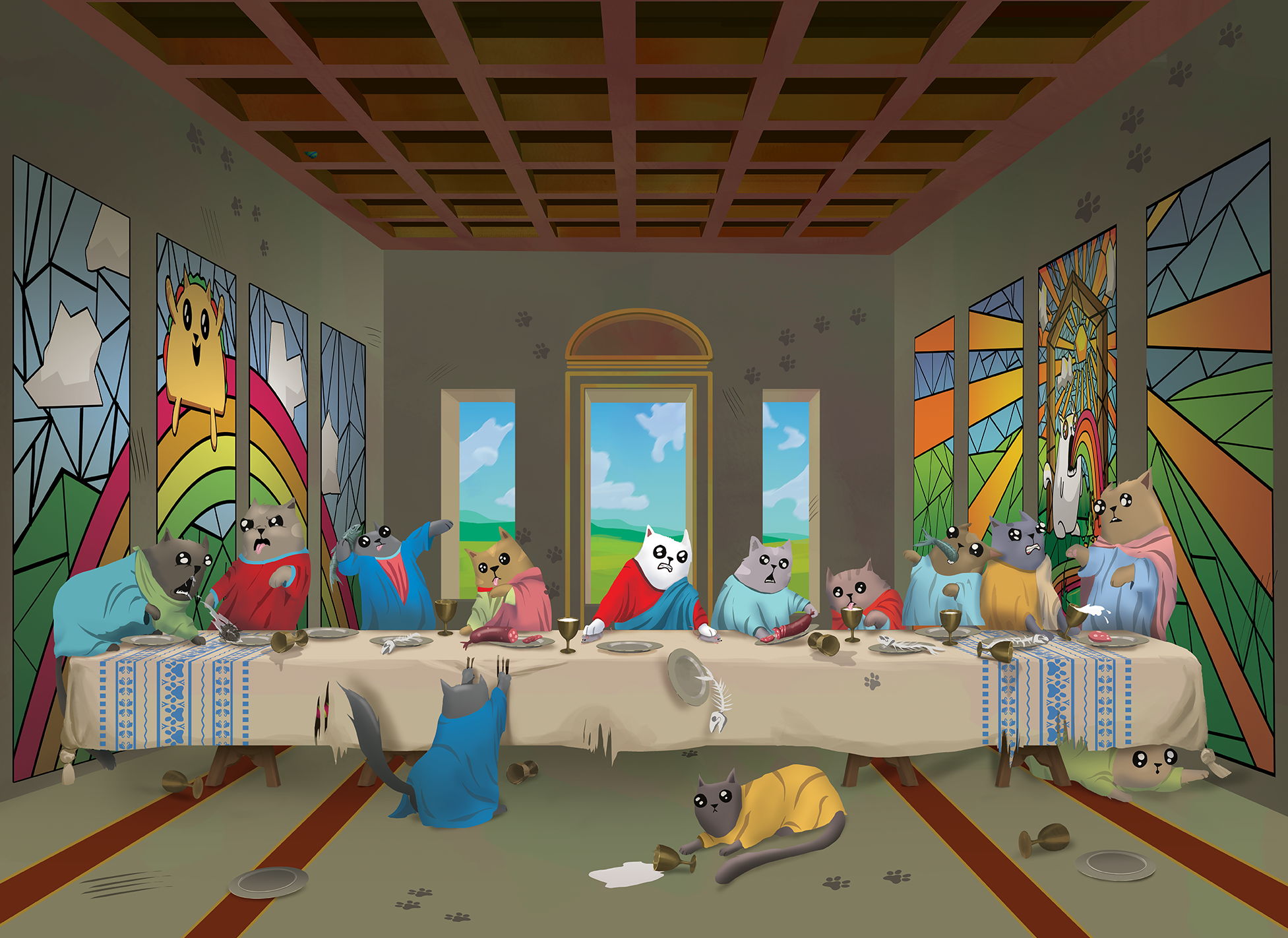 exploding-kittens-cat-s-last-supper-puzzle-1000-teile-katzen image 1