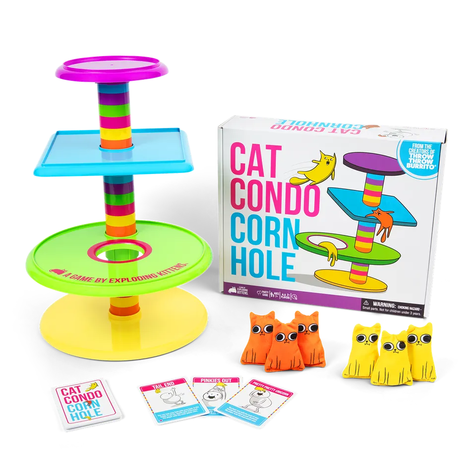 exploding-kittens-cat-condo-cornhole-wurfspiel-mit-challenge-cards image 1