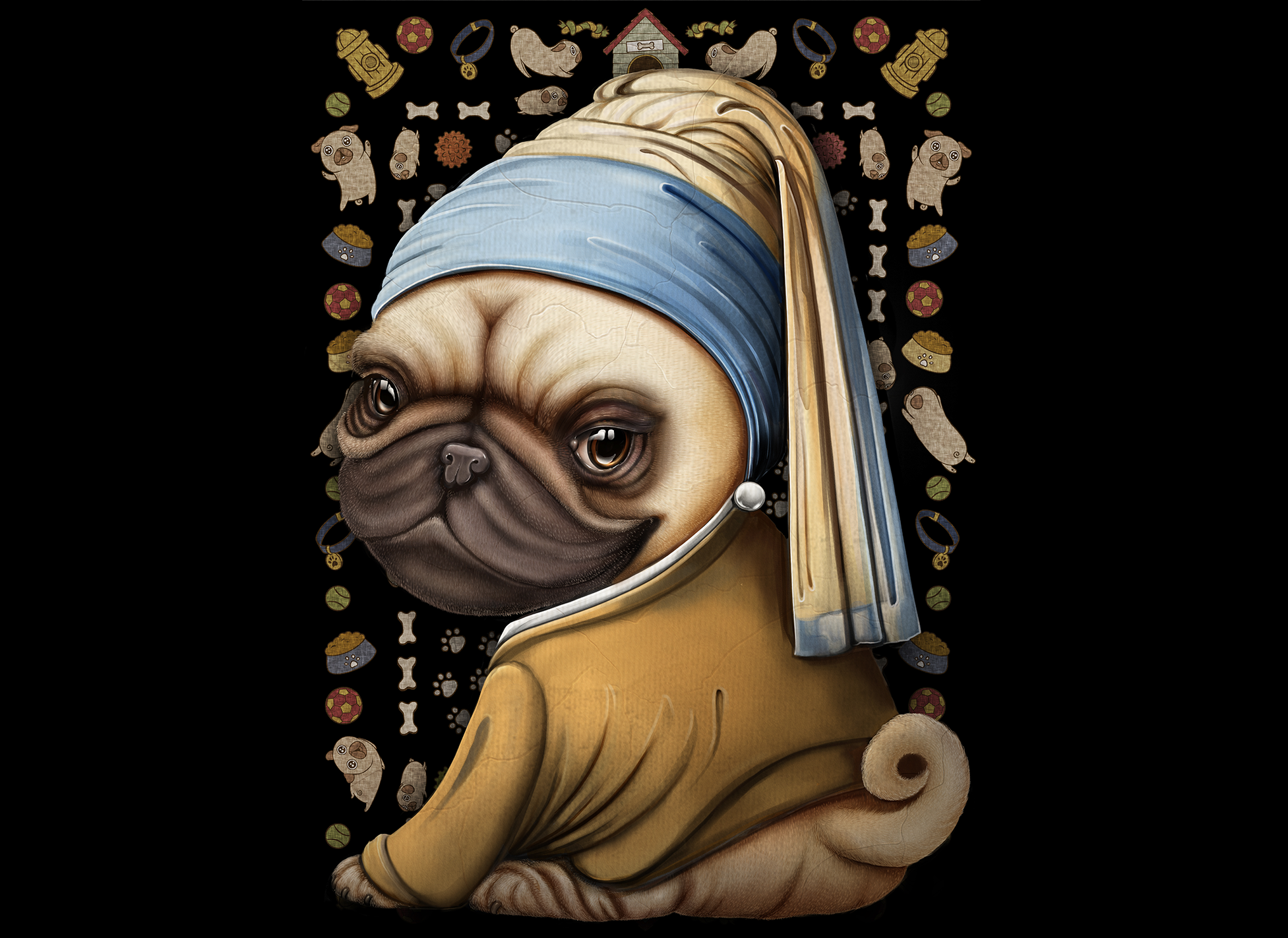 exploding-kittens-pug-pearl-earring-puzzle-1000-teile-mops image 1