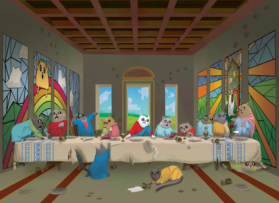 exploding-kittens-cat-s-last-supper-puzzle-1000-teile-katzen image 1